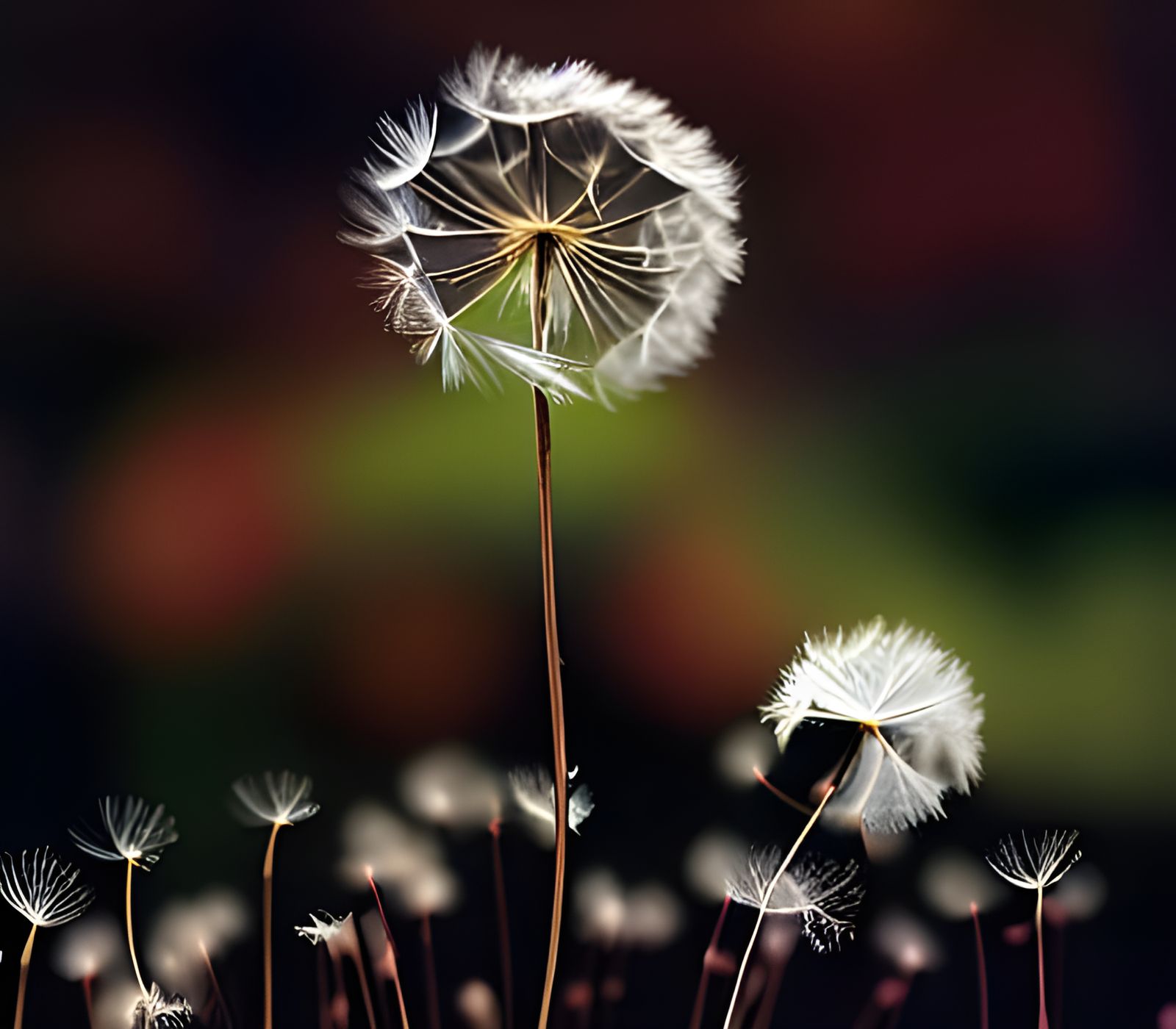 Dandelion Tufts in Swirling Wind, Motion Blur