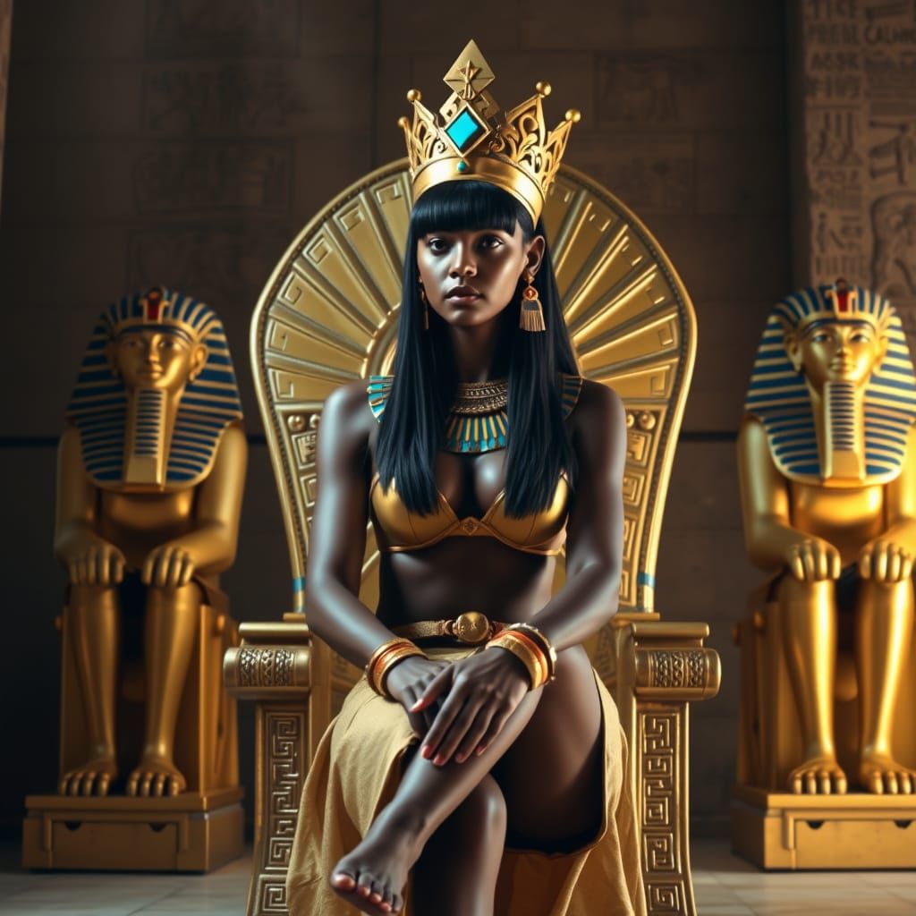 Regal Egyptian Queen on Golden Throne