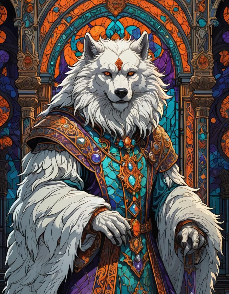 Werewolf Portrait in Ornate Ballroom, Inspired by Bilibin