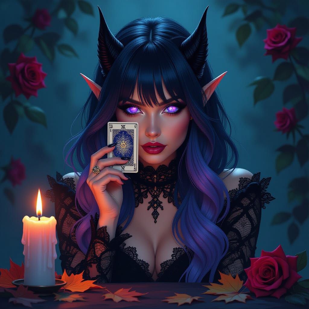 Mystical Woman with Tarot Card in Airbrush Style