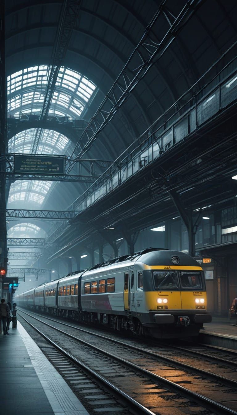 Glowing Neon Railway Station in a Futuristic Metropolis