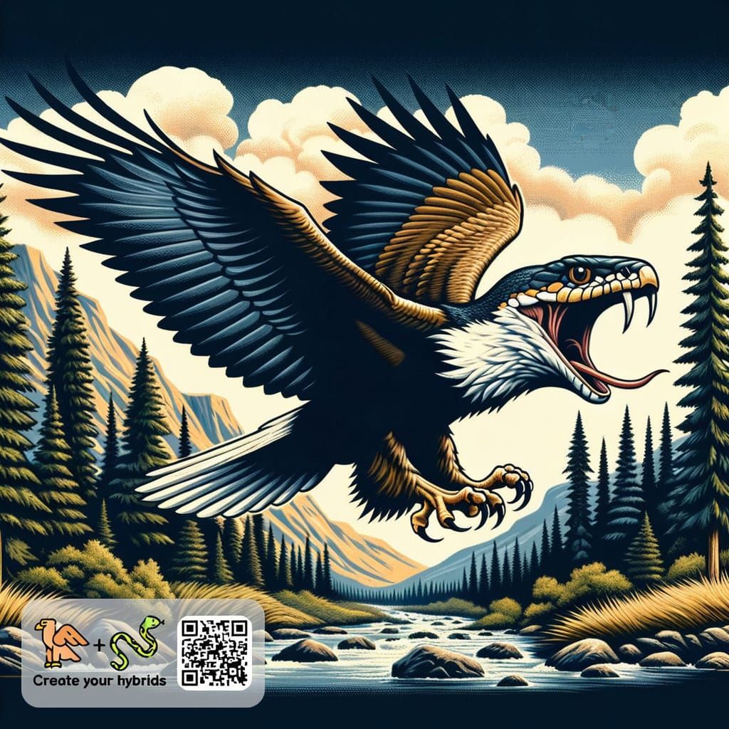 Snake-Eagle Hybrid Creature Fusion