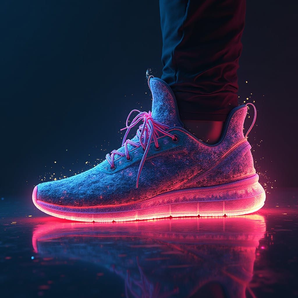 Neon-Lit, Glitching Futuristic Sneaker