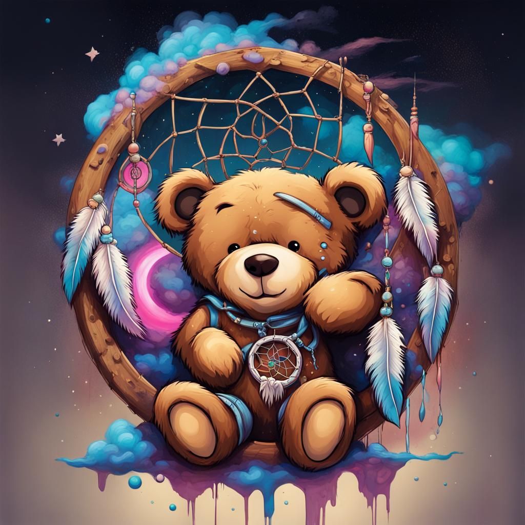 Teddy Bear Dreamcatcher in Graffiti Art Style
