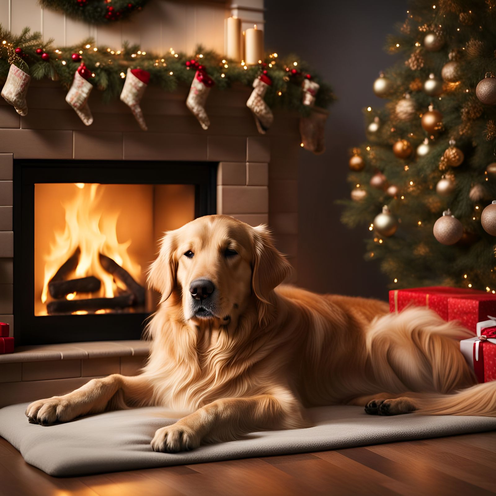 Charlie all cosy ready to watch the kids open Christmas pres...
