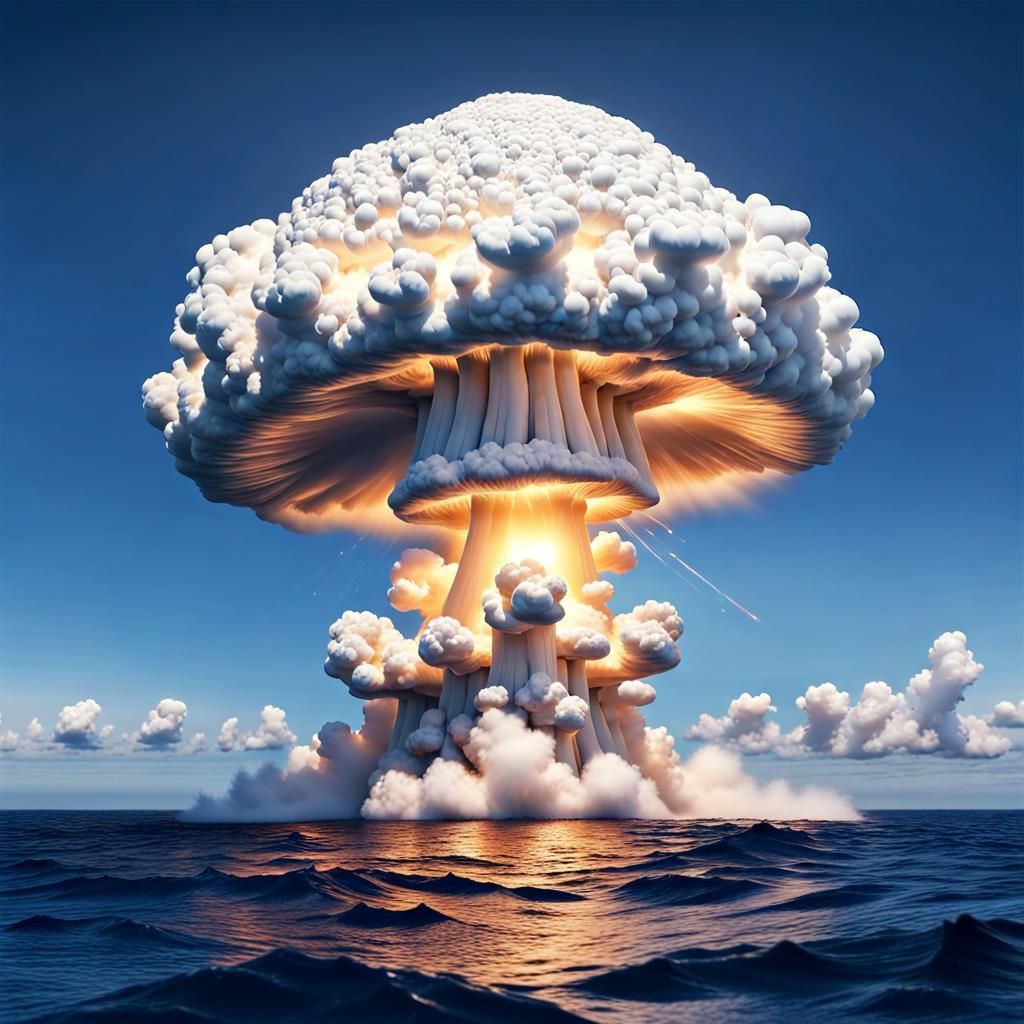 Oceanic Mushroom Cloud Explosion in Realistic Style