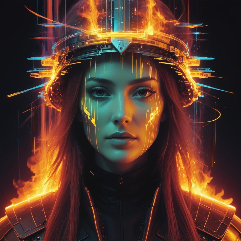 Fantasy Fire Knight Woman Portrait