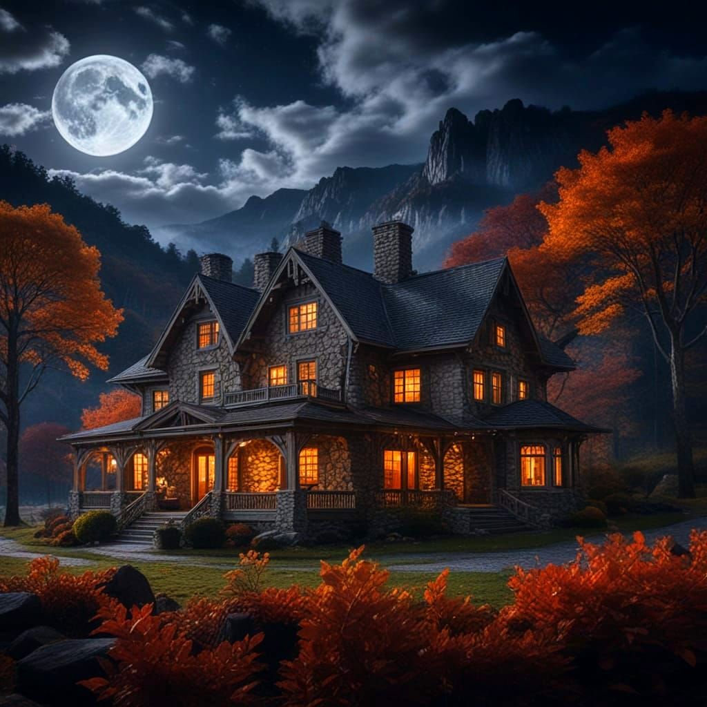 Appalachian Lodge in Autumnal Fantasy Landscape