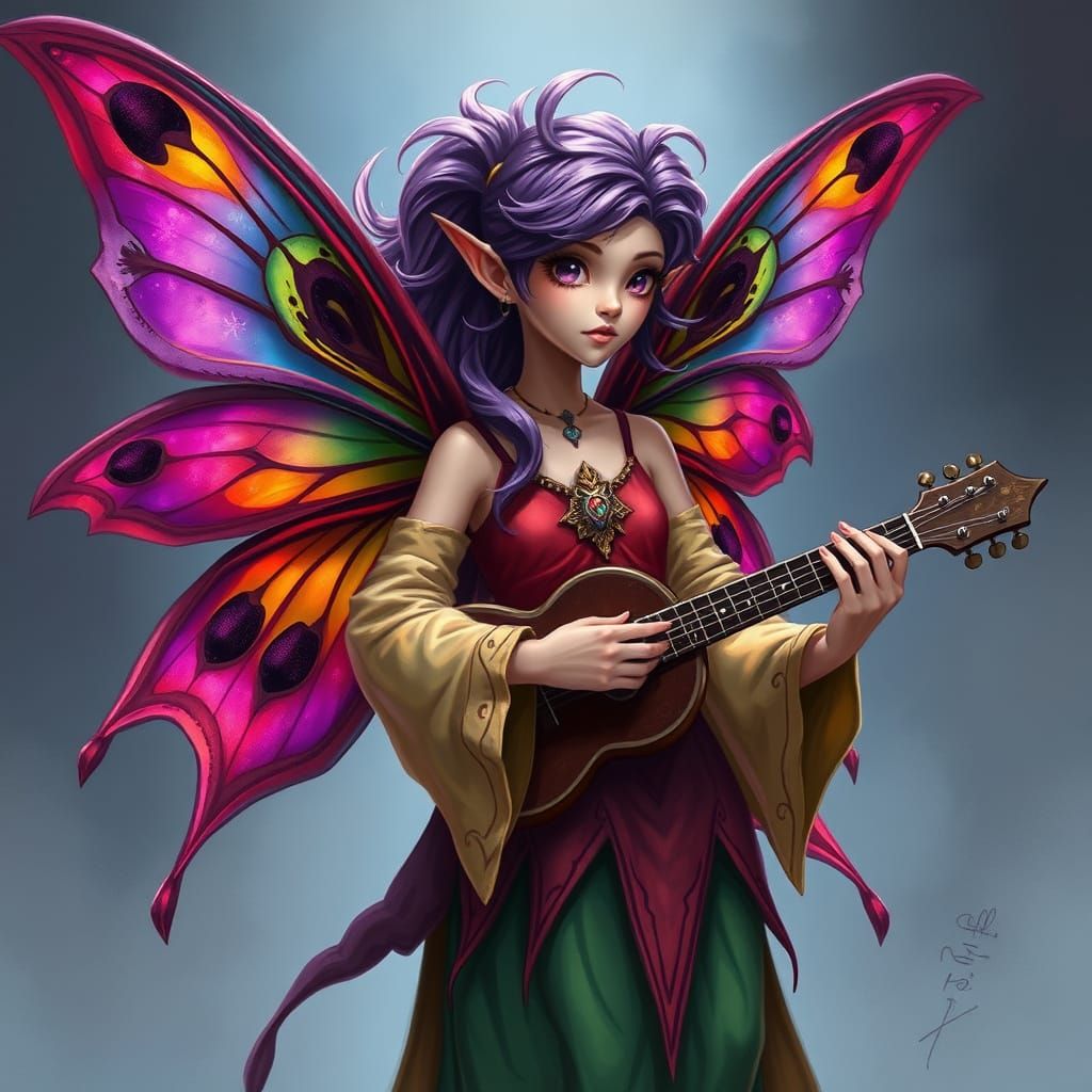 Enchanted Bard Fairy in Vibrant Colors