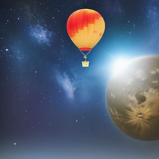 Mouse and Moon Balloon in Starry Fantasy Sky