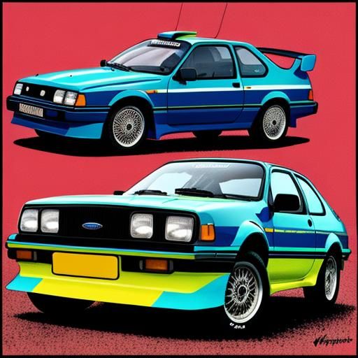 Ford Sierra Cosworth Rally Car in Gouache Style