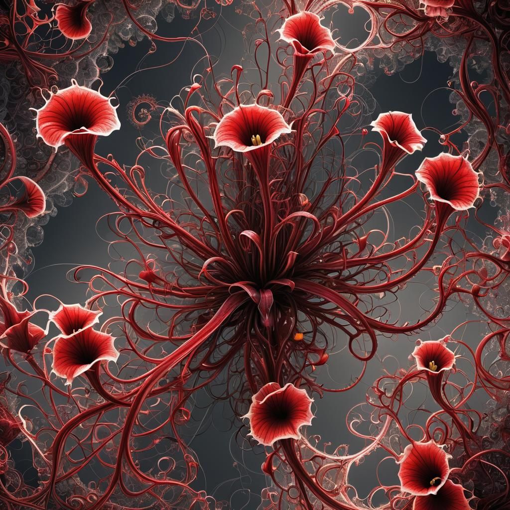 Abstract Fractal Carnivorous Plant Devouring a Fly