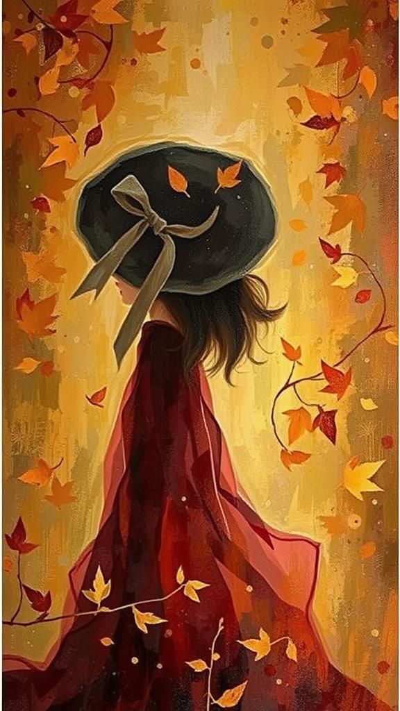 Woman in Autumn Field in Impressionist Style