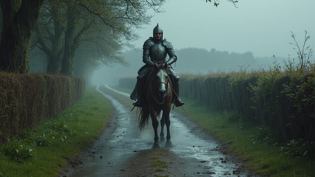 Medieval Knight Rides into the Storm