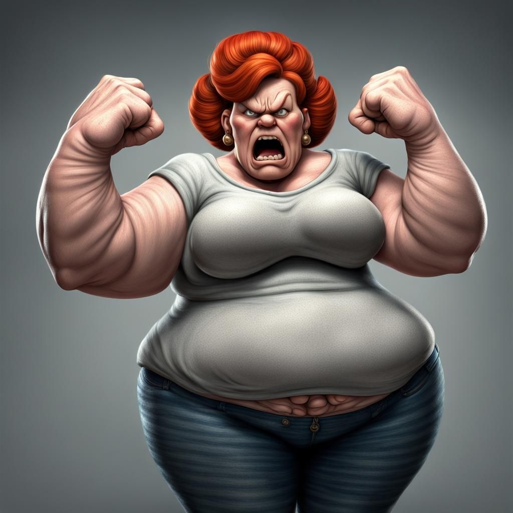Hyperrealistic Caricature of an Angry Redhead