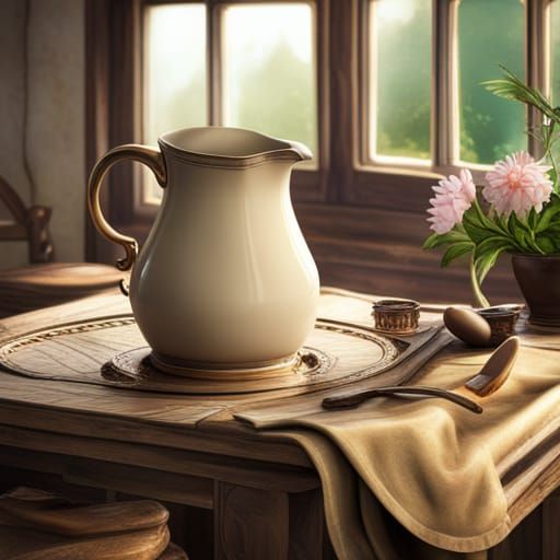 Elegant Milk Jug Still Life in Watercolor Style