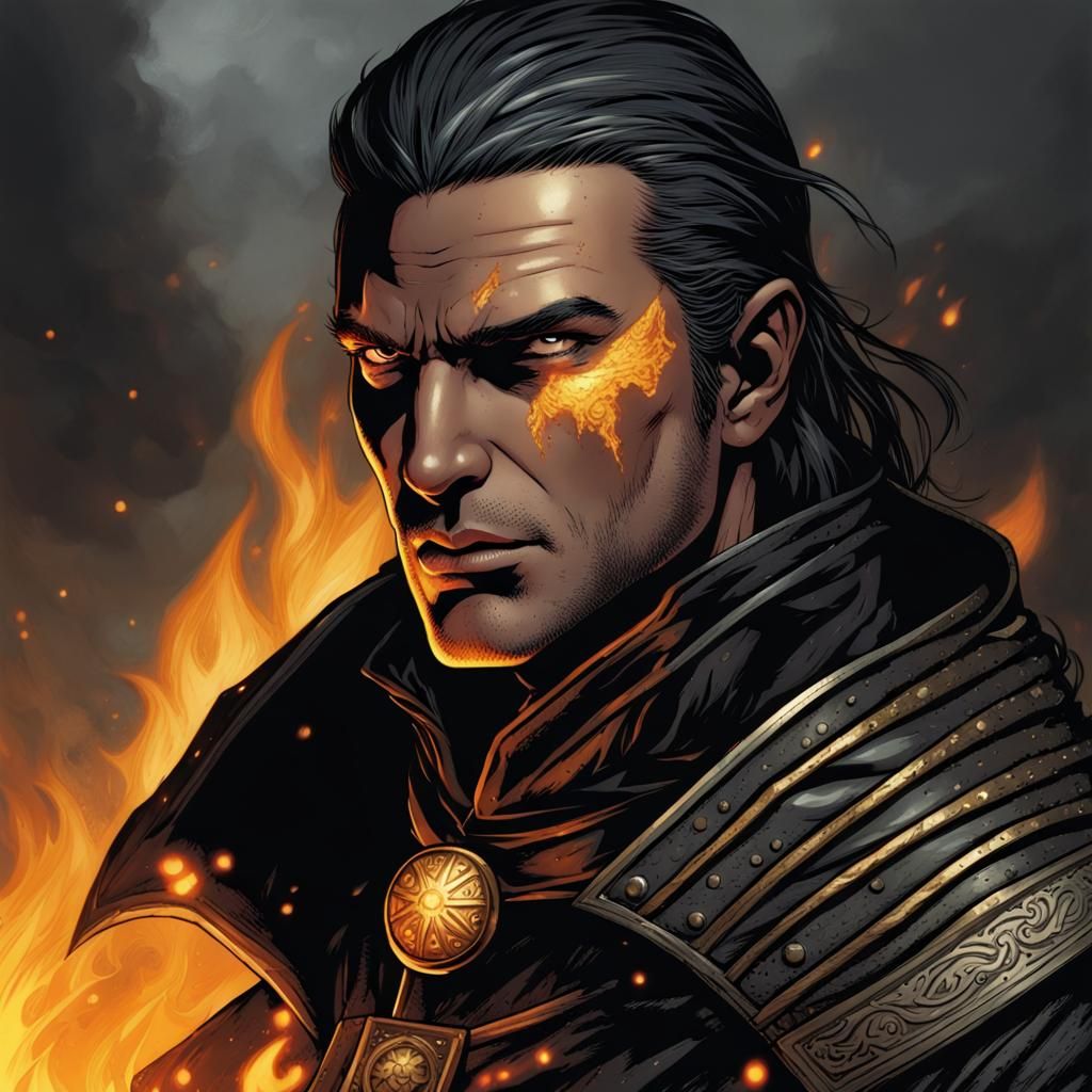 The Witcher: Rience, a Fire Mage in Comic Book Style
