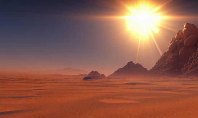 Blue Sun Over Empty Desert: Fantasy Concept Art