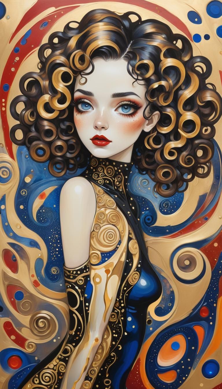 Black Goo Woman with Gold Accents, Klimt Style