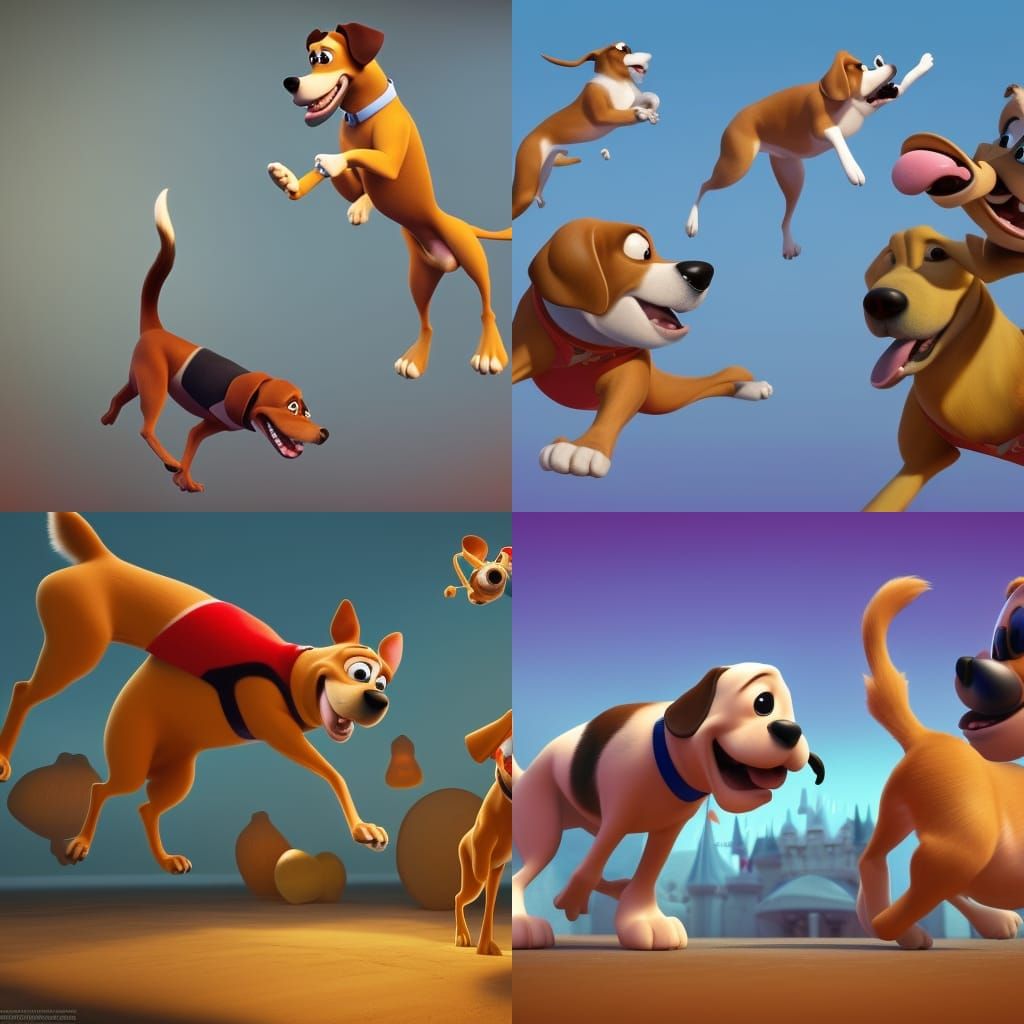 Dogs Doing Backflips in 3D Digital Art