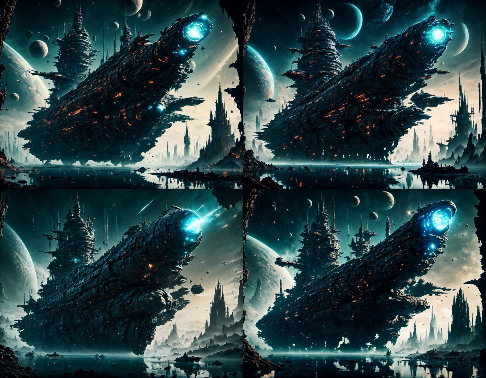 Colossal Sci-Fi Battleship Silhouetted Against Cosmic Vista