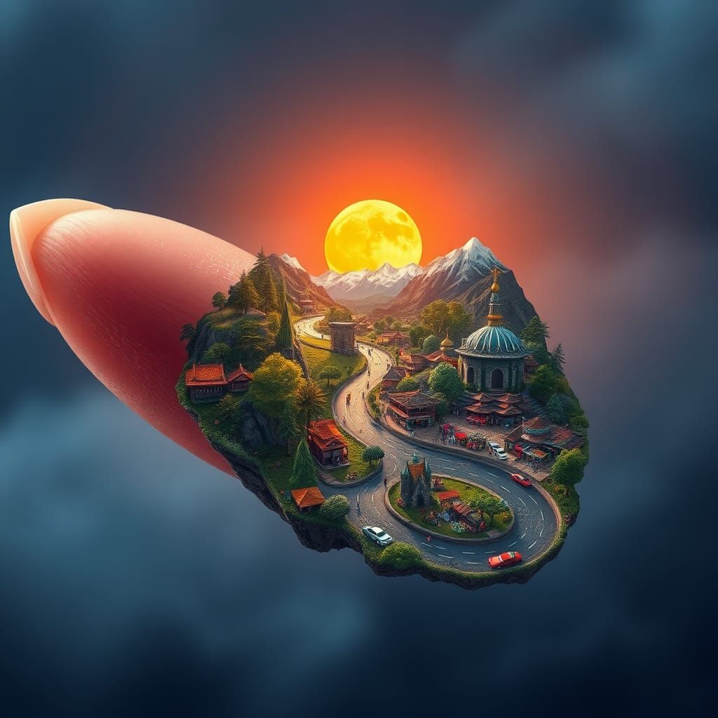 Miniature Fingernail Landscape in Detailed Matte Painting St...