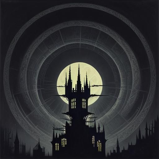 Mystical Gothic Tower in Surrealist Oil Painting