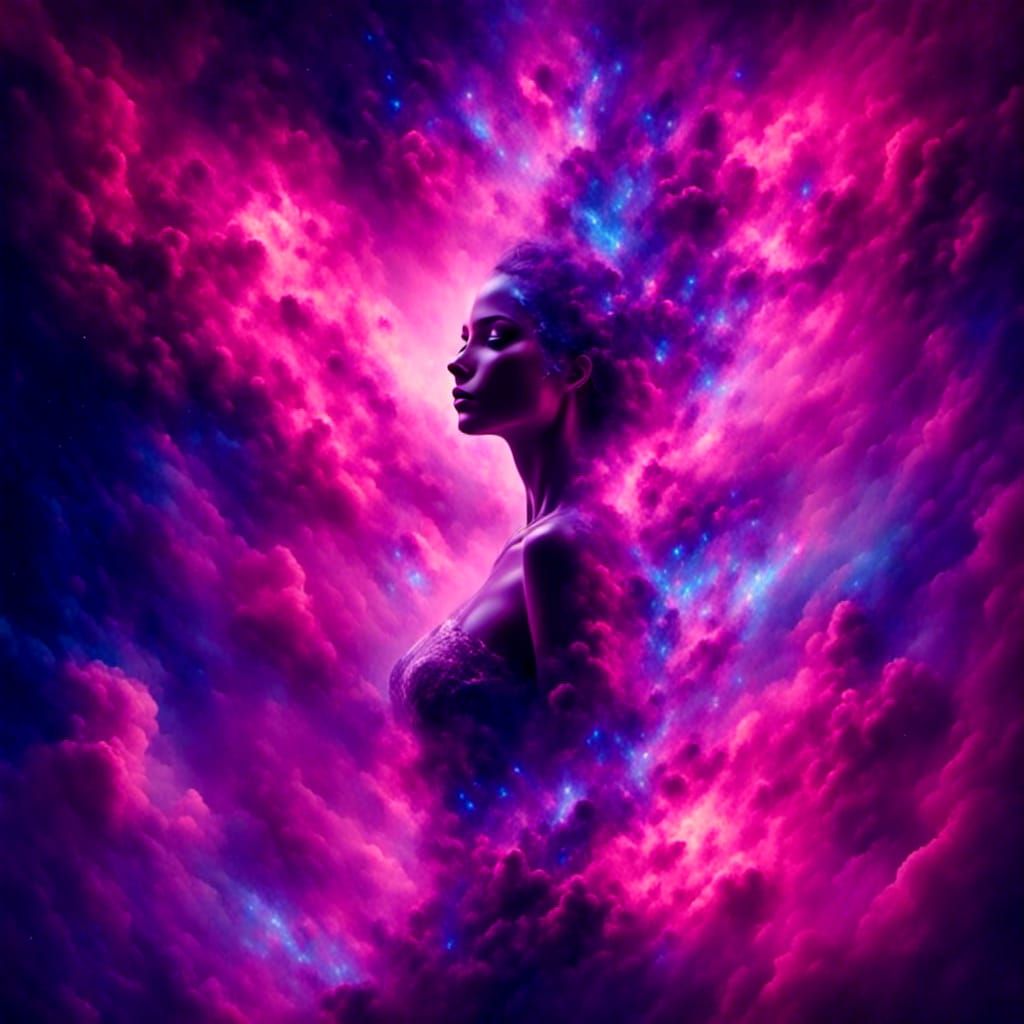 Cosmic Storm Goddess Double Exposure Portrait