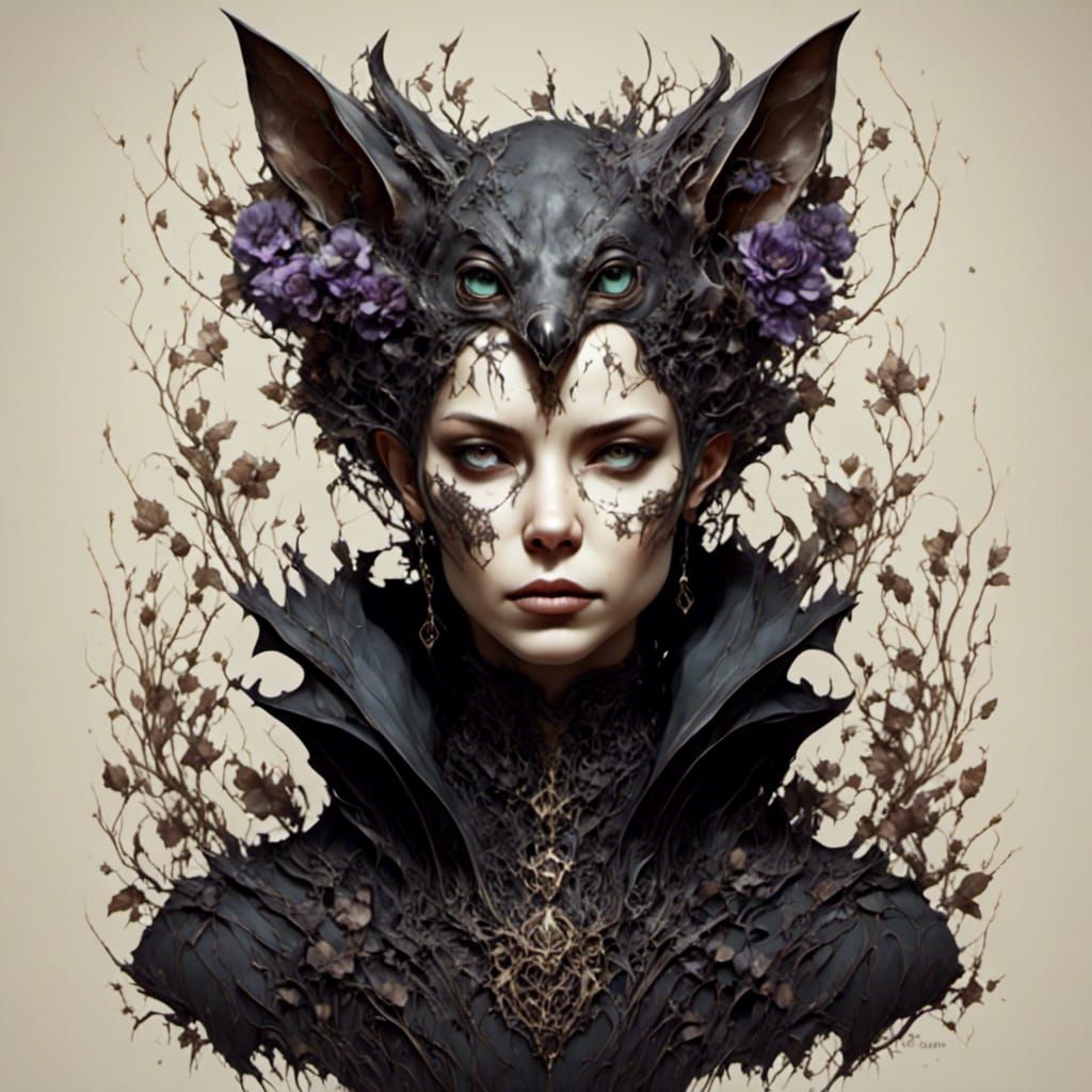 Victorian Steampunk Anthro Bat Portrait in Gothic Style