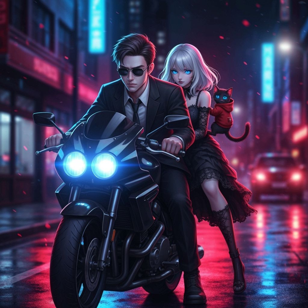 Neon Night Ride: Anime-Style Cyberpunk Scene