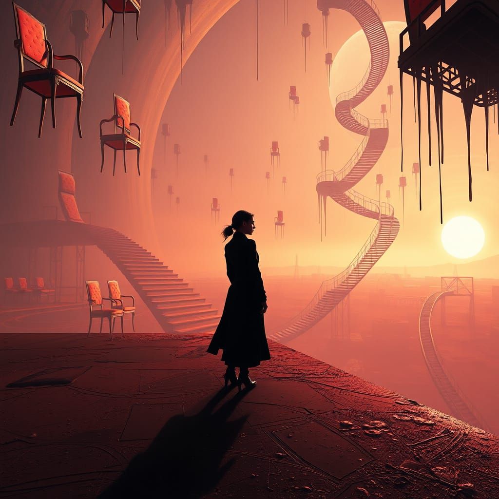 Surreal Void: Floating Chairs and Independent Reflection