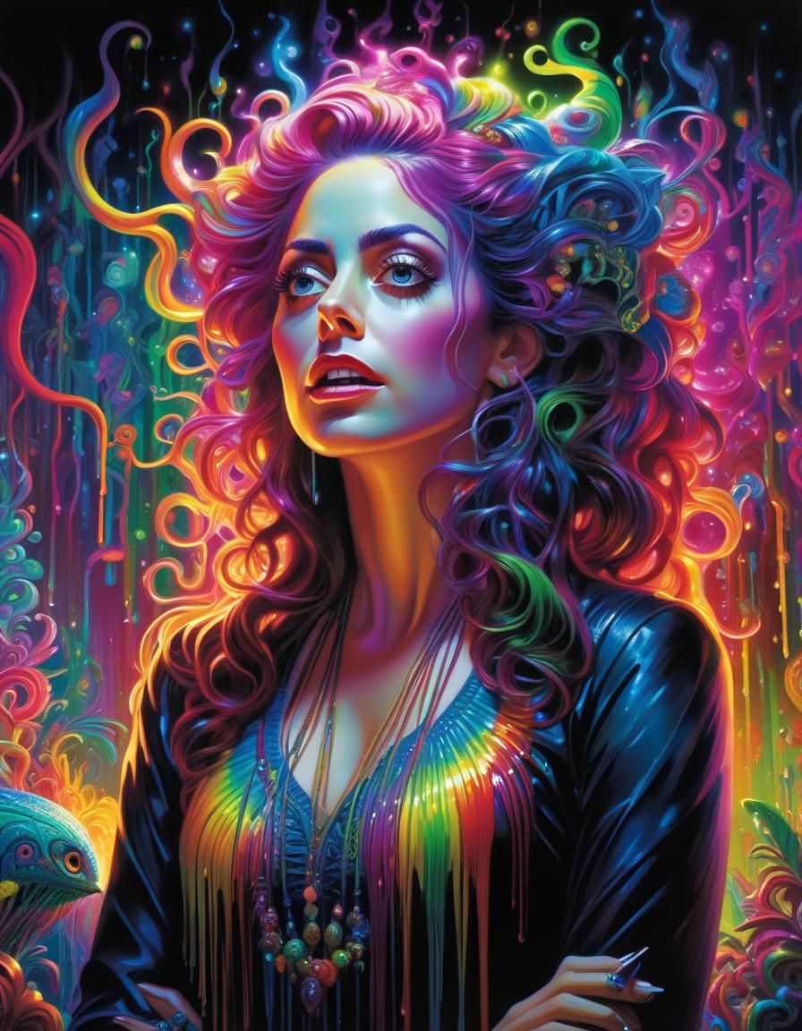 Anxious Teacher in Classroom, Psychedelic Concept Art