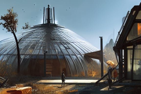 Futuristic Glass House Settlement: Hyperdetailed Concept Art