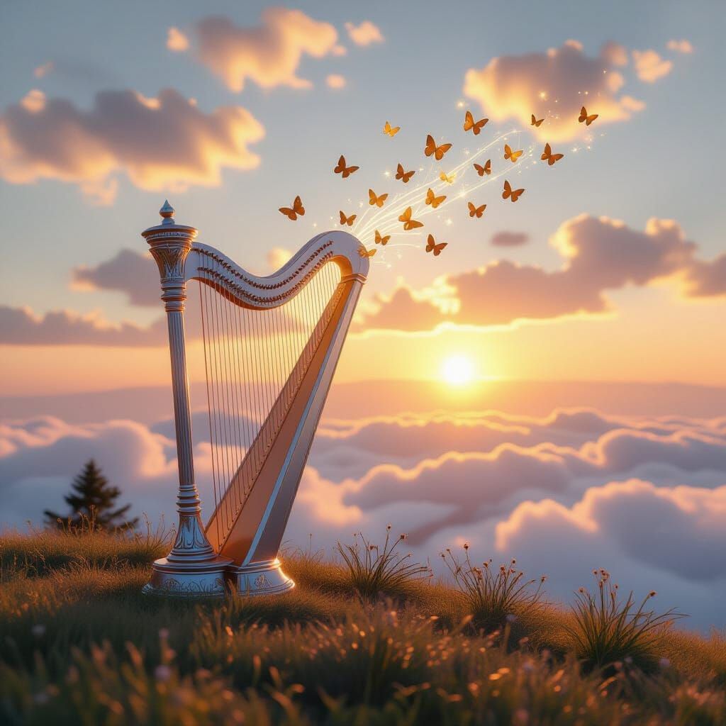 Ethereal Silver Harp on Sunset Hill, Butterflies Ascending