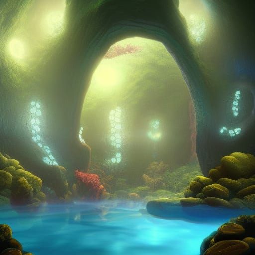 Luminescent Cave Pool: Fantasy Concept Art