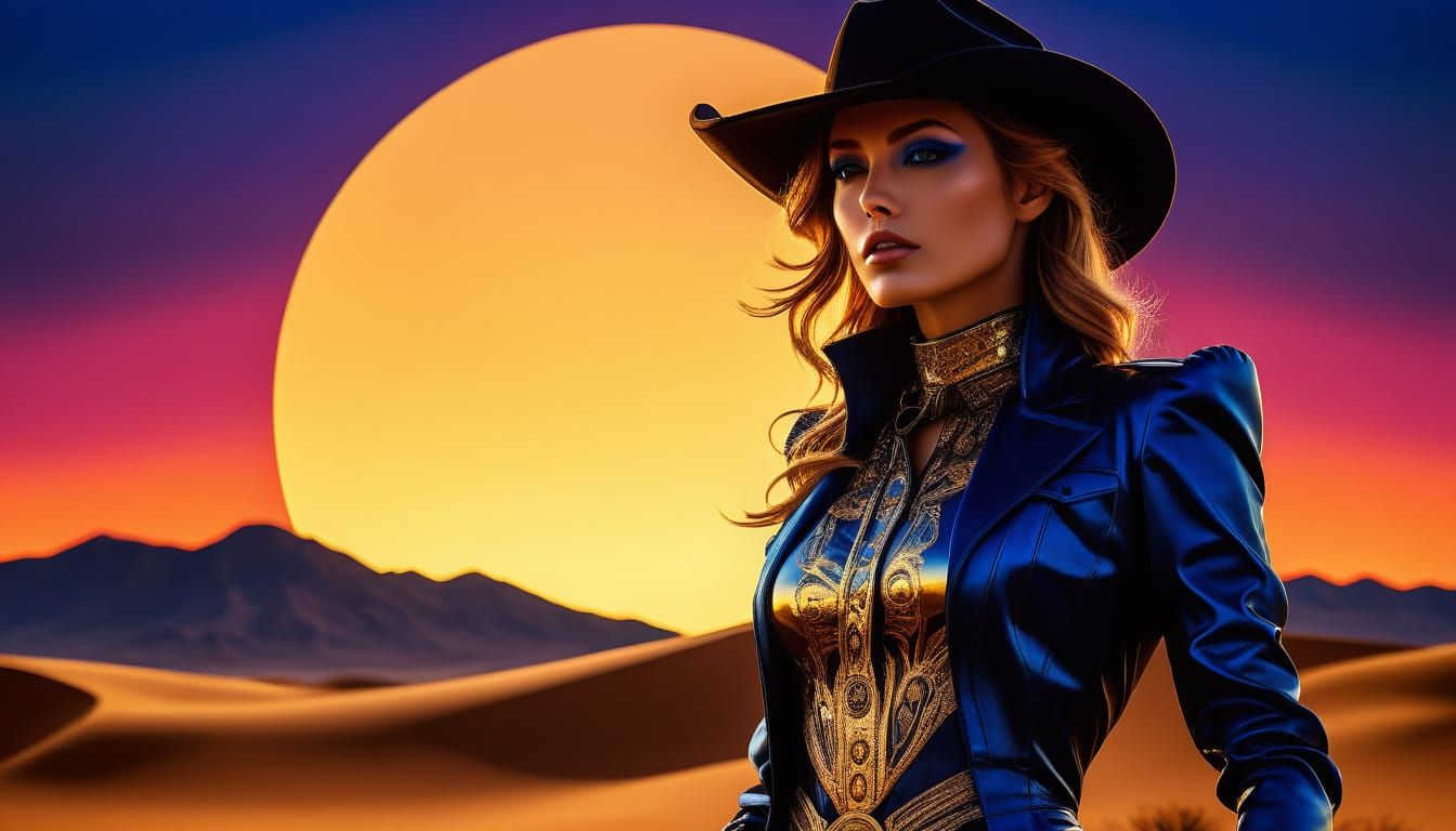 Android Cowgirl in Art Nouveau Surrealism