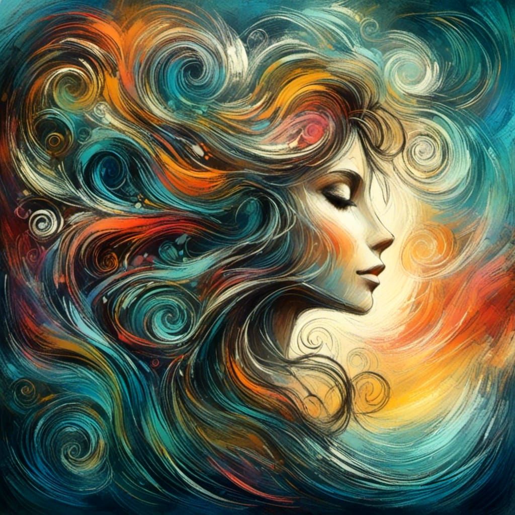 Fantasy Chalk Portrait with Swirling Colors