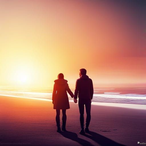 Couple Embracing at Sunset: Epic Bubblepunk Beach