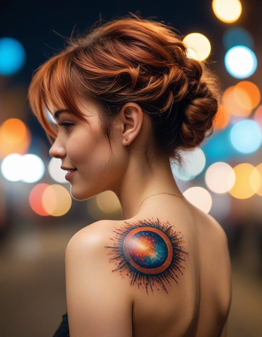 Hyperealistic Portrait of Smiling Man Tattoo on a Woman's Ba...