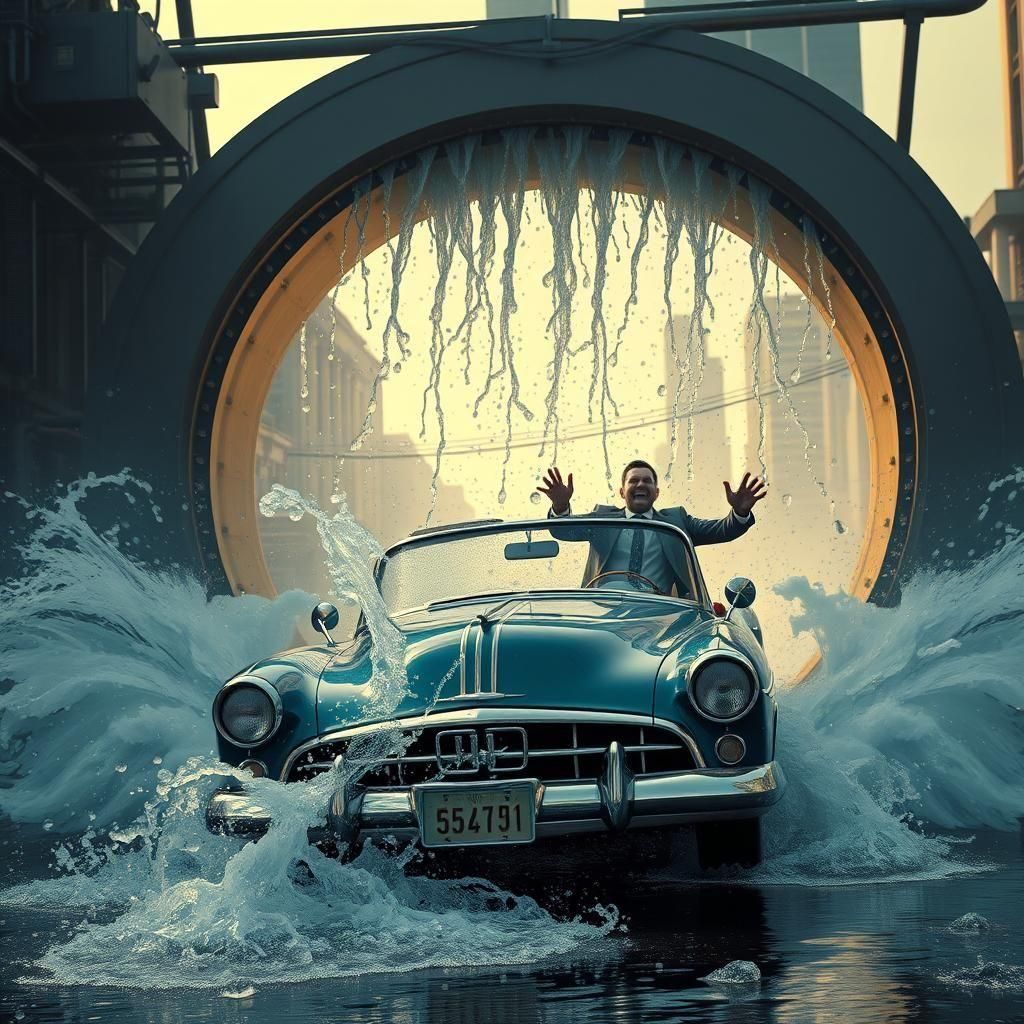 Surreal Fantasy Car Wash Escape in Vibrant Matte Painting St...