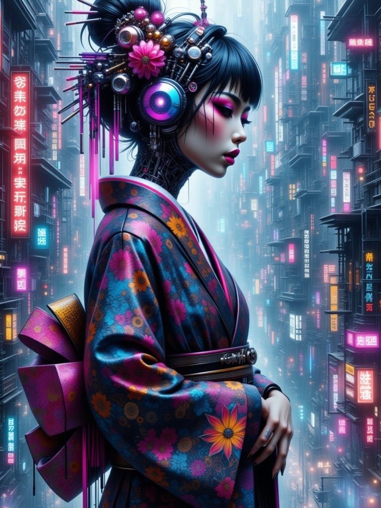 Cybernetic Geisha in Fractal Metropolis