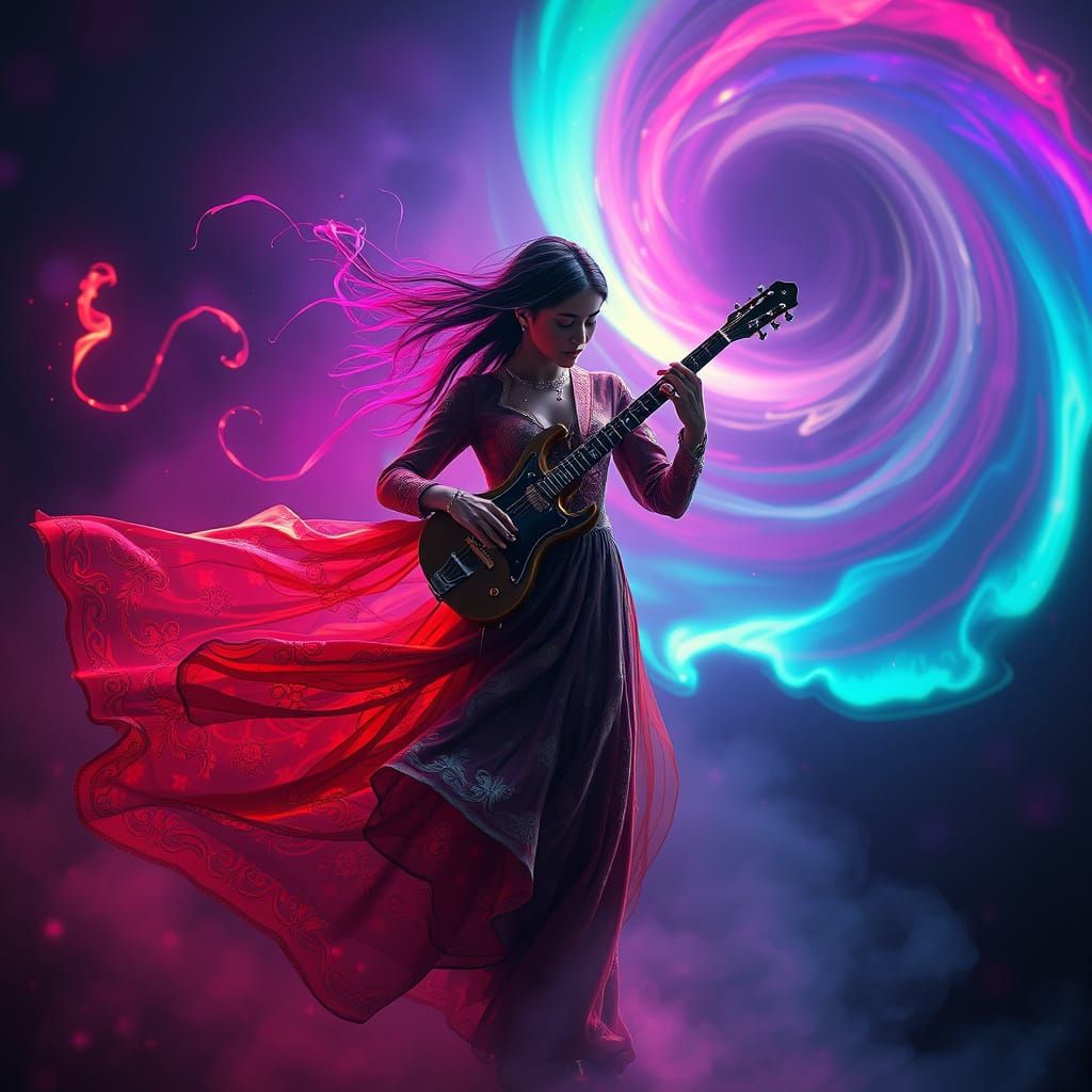 Glowing Musician in Dark Elegance