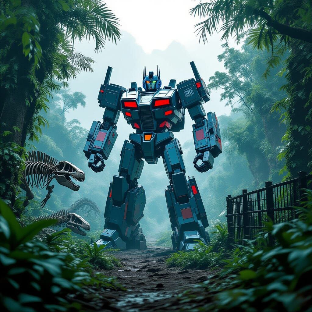Transformer in Jurassic Park with Dinosaur Skeletons