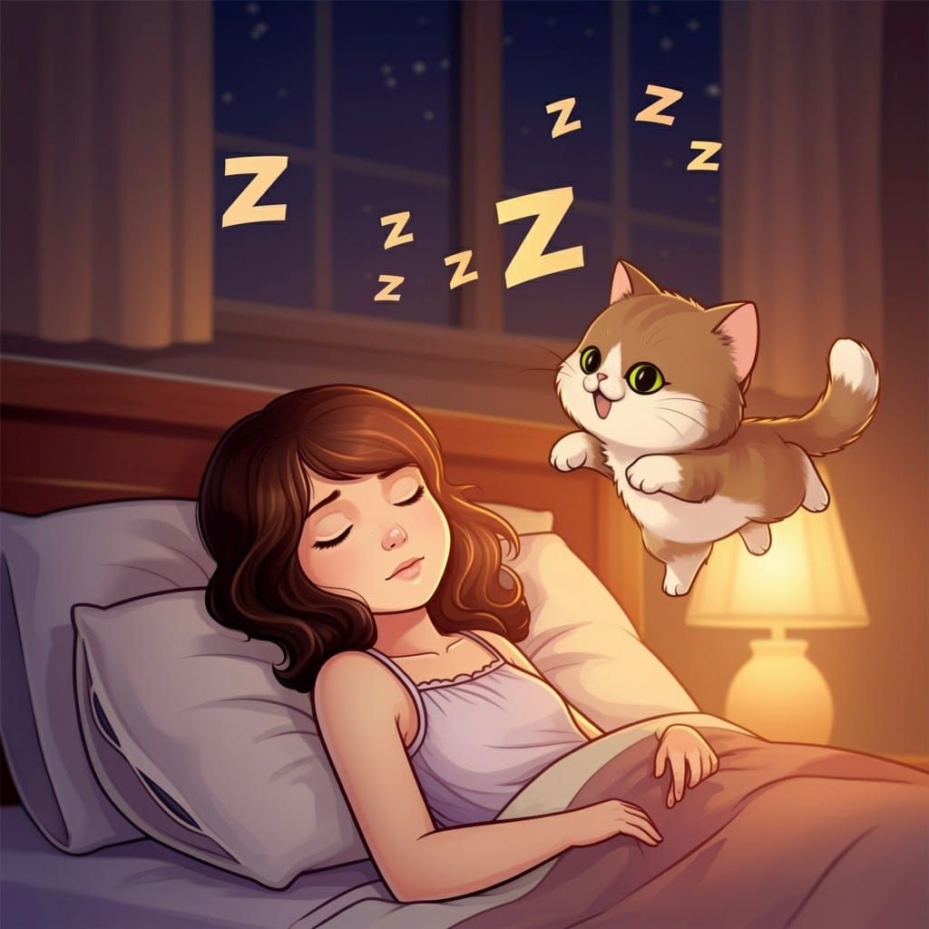 Cute Comic Book Cat Trying to Catch ZZZ