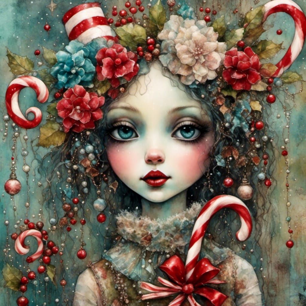 Festive Whimsical Creature with Candy Cane Portrait