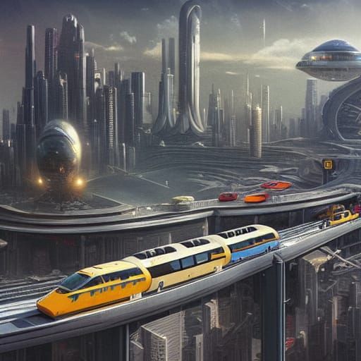 Futuristic Monorail Glides Through Sci-Fi City