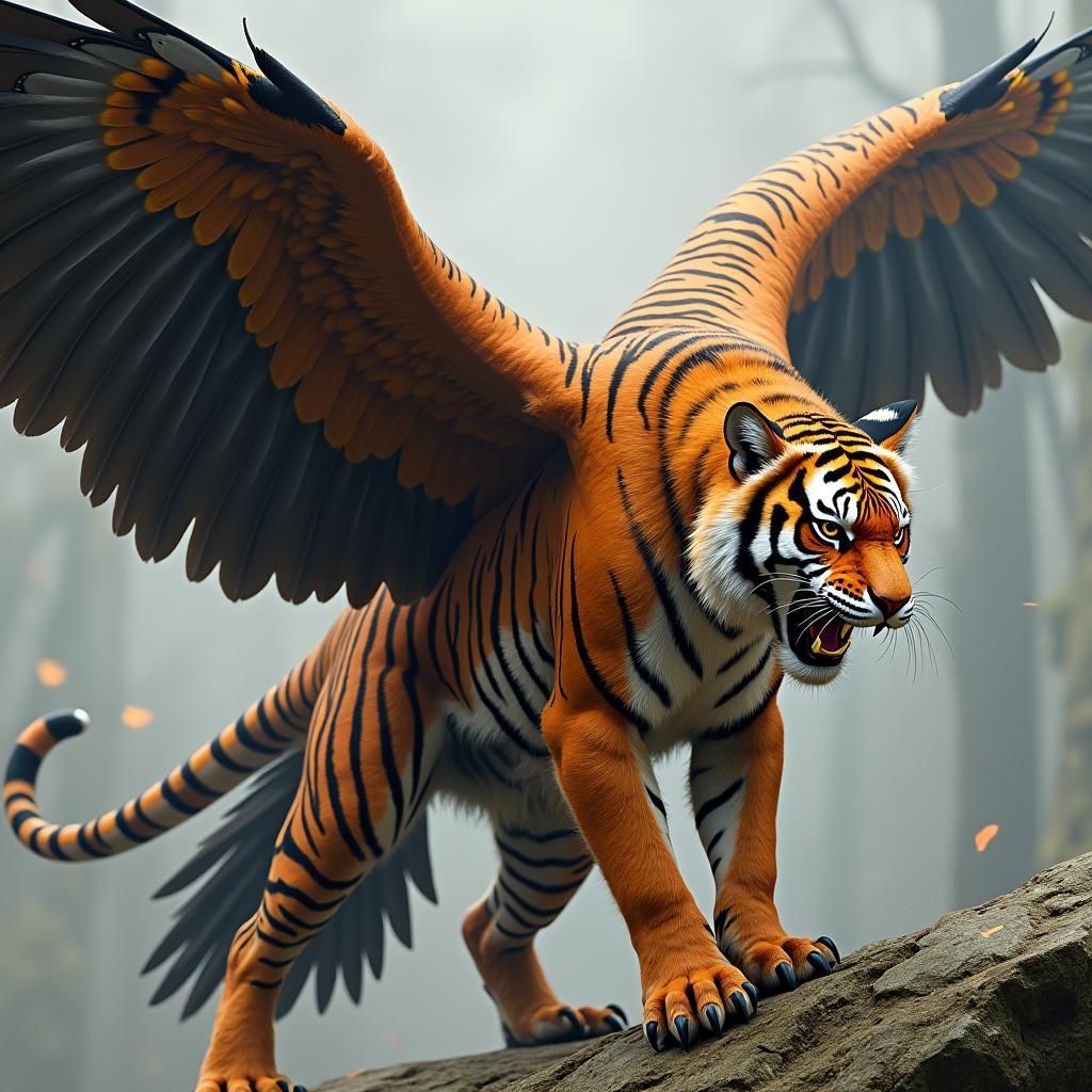 Fierce Tiger-Eagle Hybrid in Fantasy Concept Art Style