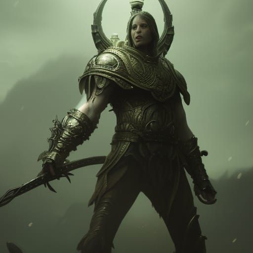 Dark Fantasy Warrior in Timber Green Armor