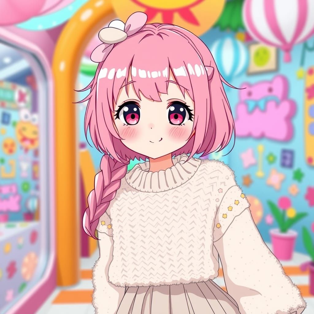 Kawaii Anime Girl in Whimsical Pastel Wonderland