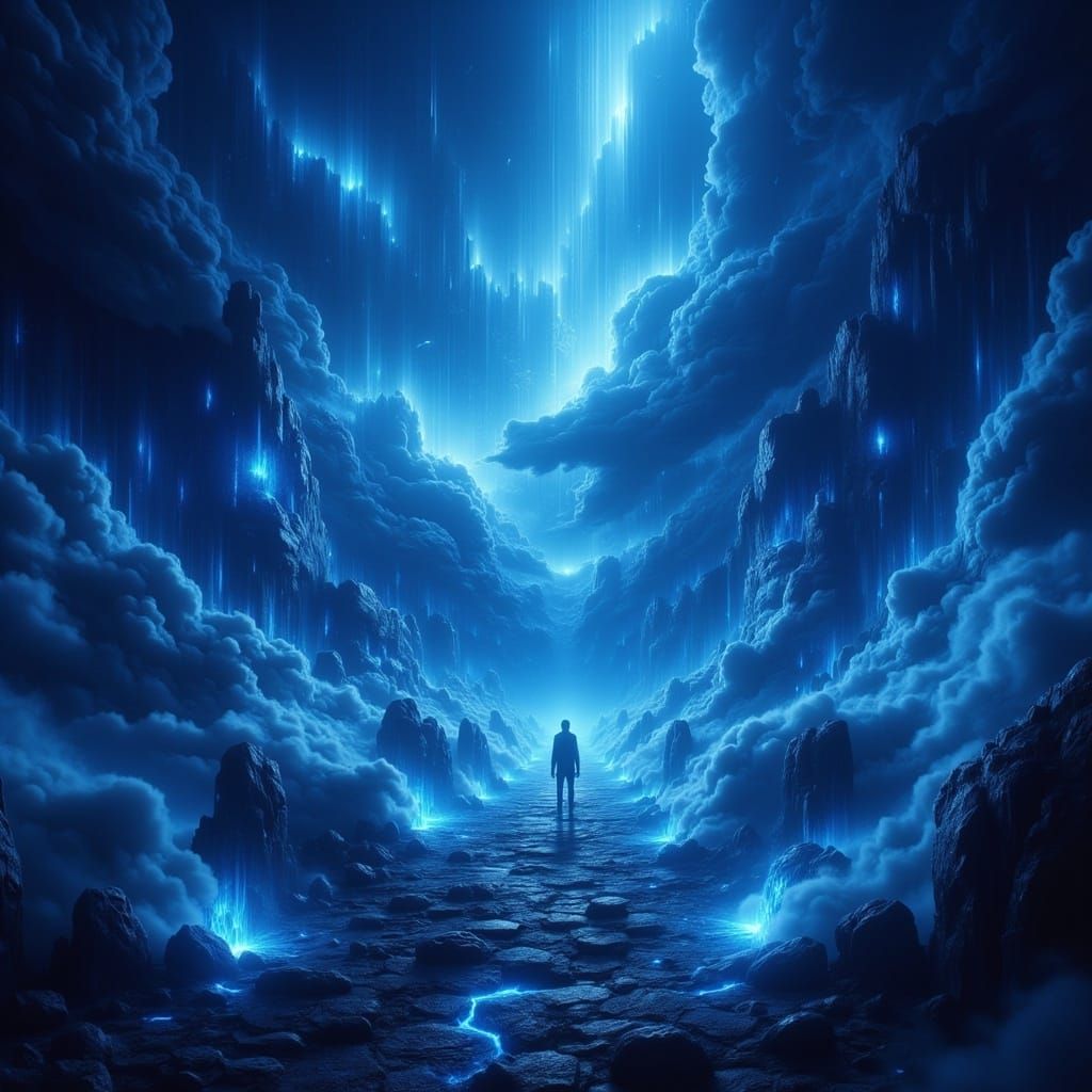 Electric Blue Skies in a Mystical Realm